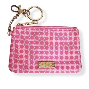 Lilly Pulitzer Wristlet Keychain ID Holder Havana Pink Caning Mini Wallet